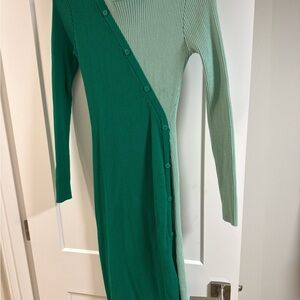 Two-Tone Green Ribbed Dress